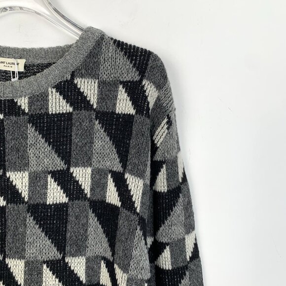 H14322 Saint Laurent slp Saint Laurent Dark gray checked wool round neck long sl - Picture 3 of 8